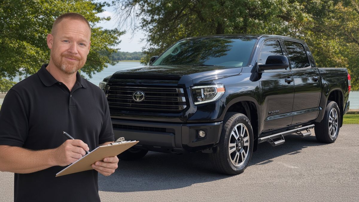 Cal Dowdell appraising a truck for a cash offer